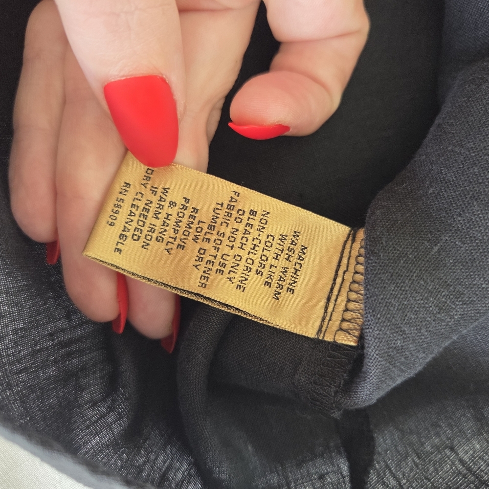 Vintage Investments Petites Gold Label 100% Hemp Black Button Down Shirt‎ 14P - Picture 7 of 9